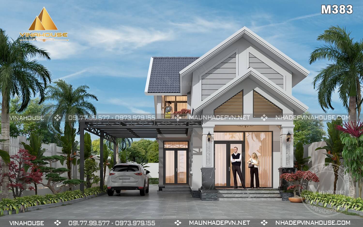 Thiết kế nhà gác lửng mái thái hiện đại ở Đắk Lắk M383